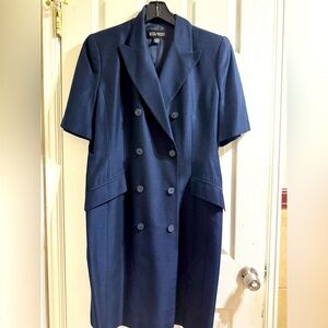 Linda Allard Ellen Tracy Button Long Navy Blue  Blazer Dress Sz-14